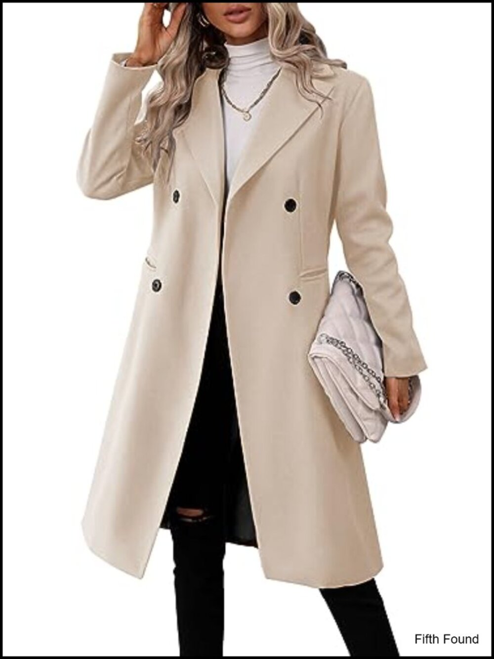 Women's Long Double Breasted Wool Blend Pea Coat Slim Fit Winter Jacket